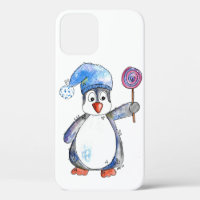 Cute Whimsical Penguin with a Lollipop