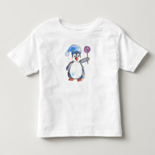 Cute Whimsical Penguin with a Lollipop Toddler T-Shirt