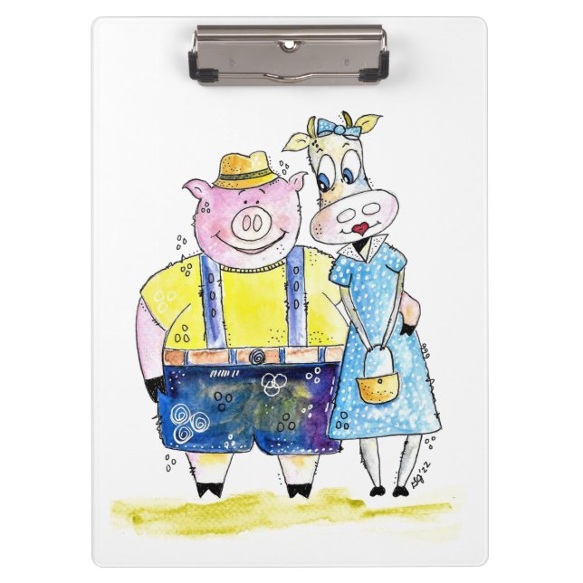 Cute Whimsical Pig and Cow Clipboard (Front)
