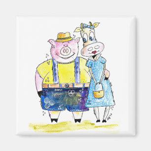 Cute Whimsical Pig and Cow Magnet