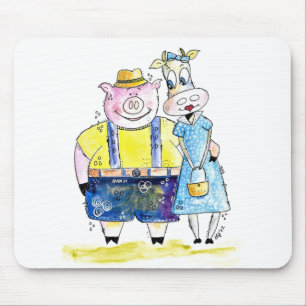 Cute Whimsical Pig and Cow Mouse Mat