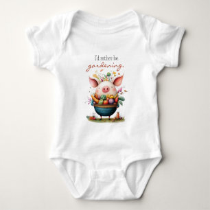 Cute Whimsical Pig "I'd Rather Be Gardening" Baby Bodysuit