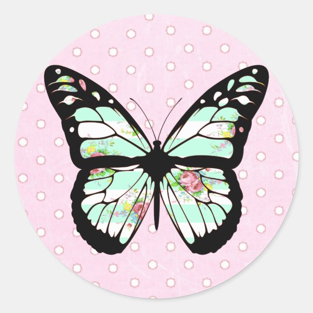 Cute Whimsical Pink and Teal Butterfly Stickers (Front)