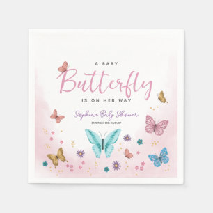 Cute Whimsical Pink Butterfly Girls Baby Shower Napkin
