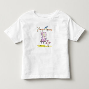 Cute Whimsical Pink Cat on Swing Toddler T-Shirt