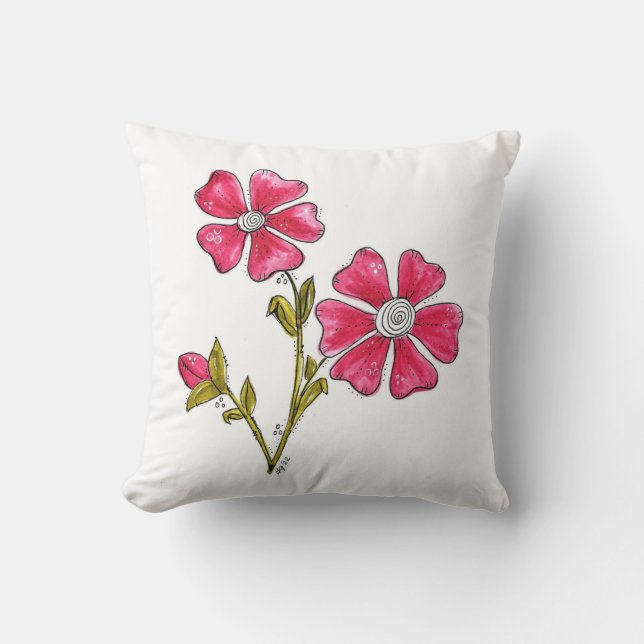 Cute Whimsical Pink Flowers Cushion (Front)
