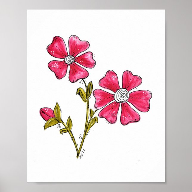 Cute Whimsical Pink Flowers Poster (Front)