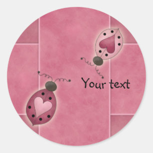 Cute whimsical pink heart bugs classic round sticker