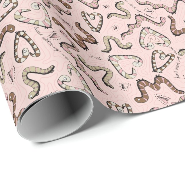 Cute & Whimsical Pink Heart Worm-ing Wishes Baby Wrapping Paper (Roll Corner)