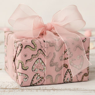 Cute & Whimsical Pink Heart Worm-ing Wishes Baby Wrapping Paper