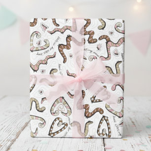 Cute & Whimsical Pink Heart Worm-ing Wishes Baby Wrapping Paper