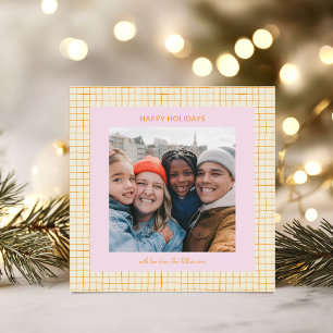Cute Whimsical Pink Orange Christmas Photo Square Holiday Card
