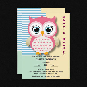 Cute Whimsical Pink Owl Baby Shower Invitation