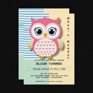 Cute Whimsical Pink Owl Baby Shower Invitation