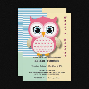 Cute Whimsical Pink Owl Baby Shower Invitation