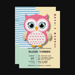 Cute Whimsical Pink Owl Baby Shower Invitation