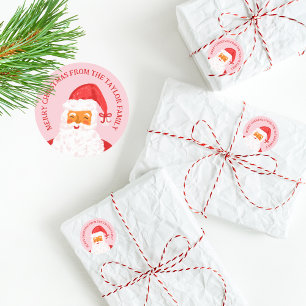 Cute Whimsical Pink Red Merry Christmas Santa Classic Round Sticker