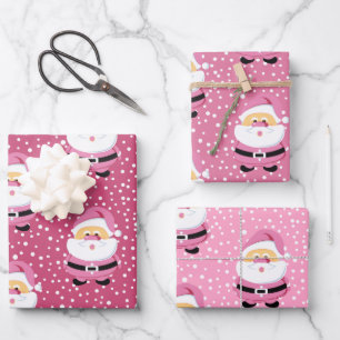 Cute whimsical Pink Santa Claus Christmas holiday Wrapping Paper Sheet