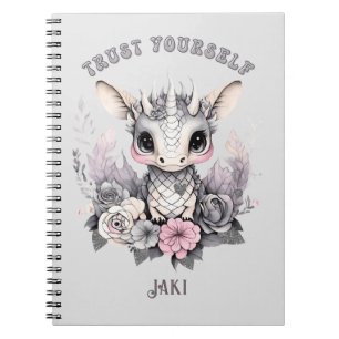 Cute Whimsical Pink "Trust Yourself" Little Dragon Notebook