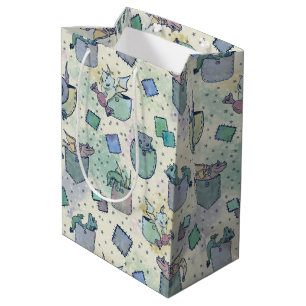 Cute Whimsical Pocket Dragons in Green Fleece Blan Medium Gift Bag