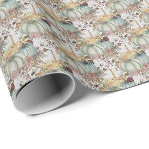 Cute Whimsical Pumpkins And Flowers  Wrapping Paper