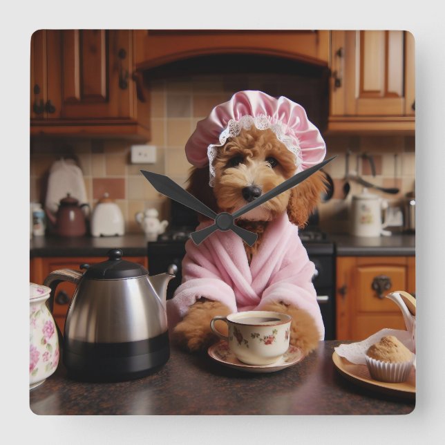 Cute Whimsical Puppy Funny Dog Wall Clock (Front)