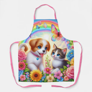 Cute/whimsical puppy/kitten rainbow apron