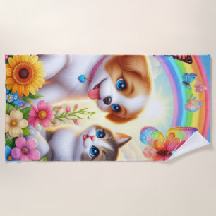 Cute/whimsical puppy/kitten rainbow beach towel