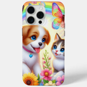 Cute/whimsical puppy/kitten rainbow iPhone 15 pro max case