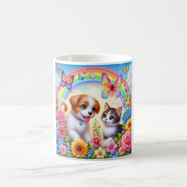 Cute/whimsical puppy/kitten rainbow coffee mug (Center)