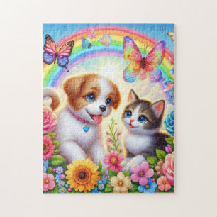 Cute/whimsical puppy/kitten rainbow jigsaw puzzle