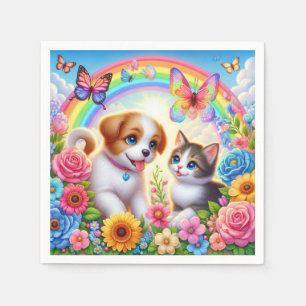 Cute/whimsical puppy/kitten rainbow napkin