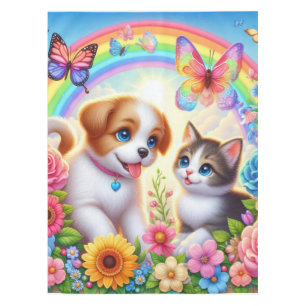 Cute/whimsical puppy/kitten rainbow tablecloth