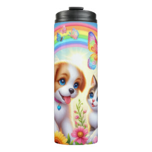 Cute/whimsical puppy/kitten rainbow thermal tumbler