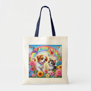 Cute/whimsical puppy/kitten rainbow tote bag
