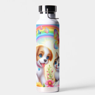 Cute/whimsical puppy/kitten rainbow water bottle