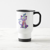 Cute Whimsical Purple Cat with Birds