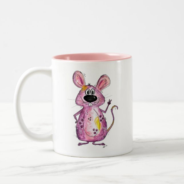 Cute Whimsical Purple Mouse Two-Tone Coffee Mug (Left)
