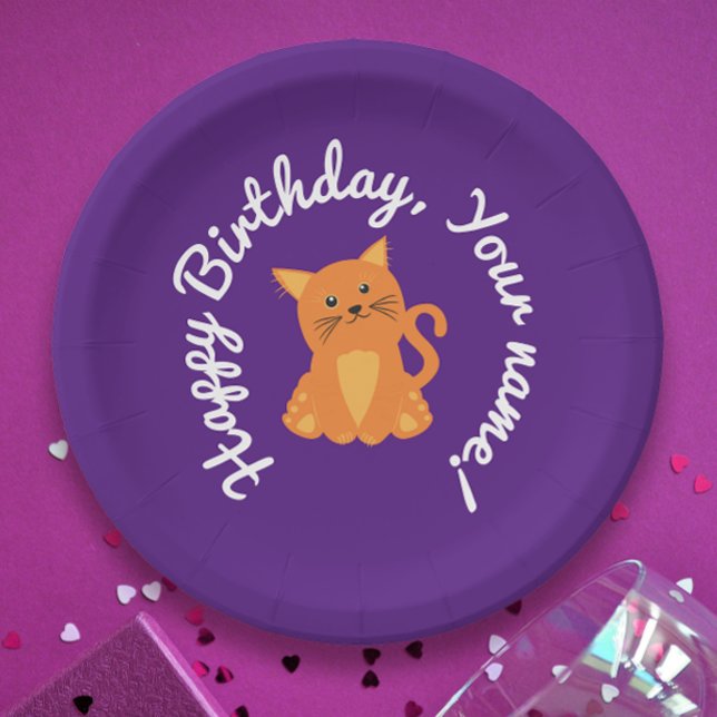 Cute Whimsical Purple Orange Kitten Cartoon Paper Plate (Creator Uploaded)
