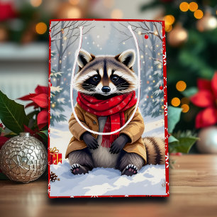 Cute Whimsical Raccoon Christmas   Medium Gift Bag