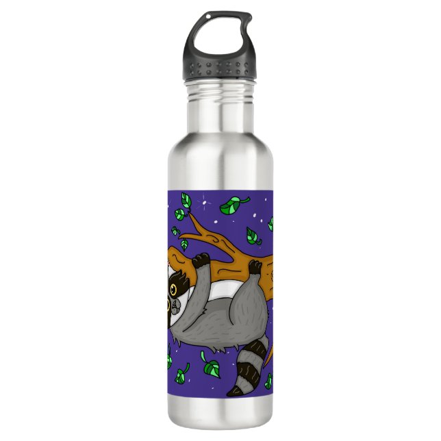 Cute Whimsical Racoon Cartoon 710 Ml Water Bottle (Front)