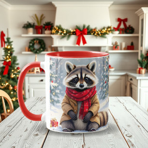 Cute Whimsical Racoon Festive Christmas  Mug