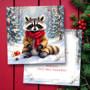 Cute Whimsical Racoon Personalised Christmas Card