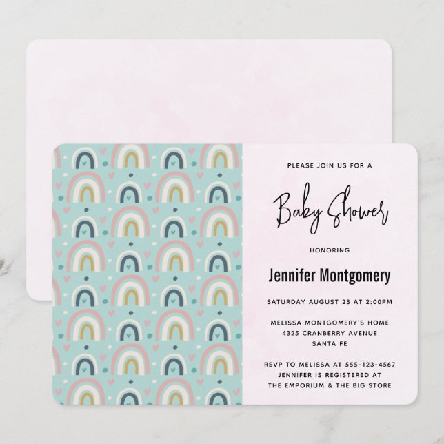 Cute Whimsical Rainbow Pattern Baby Shower Invitation (Front/Back)