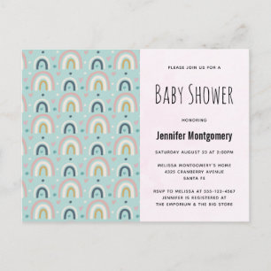 Cute Whimsical Rainbow Pattern Baby Shower Invitation Postcard