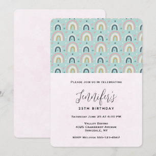 Cute Whimsical Rainbow Pattern Birthday Invitation