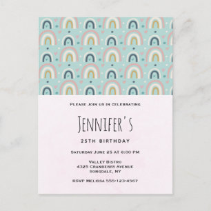 Cute Whimsical Rainbow Pattern Birthday Invitation Postcard