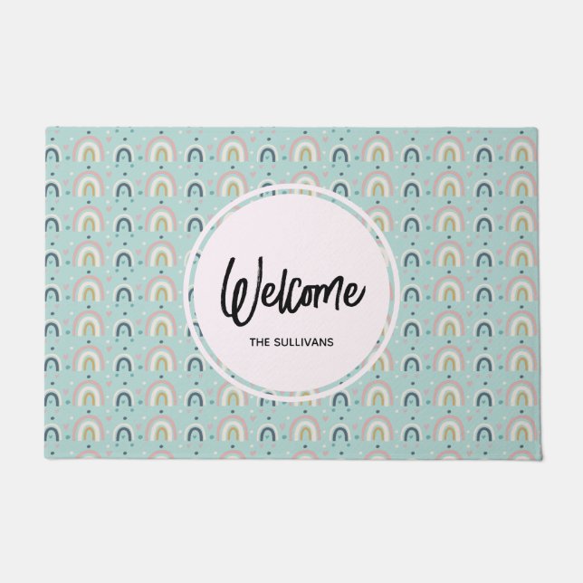 Cute Whimsical Rainbow Pattern Doormat (Front)