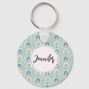 Cute Whimsical Rainbow Pattern Key Ring