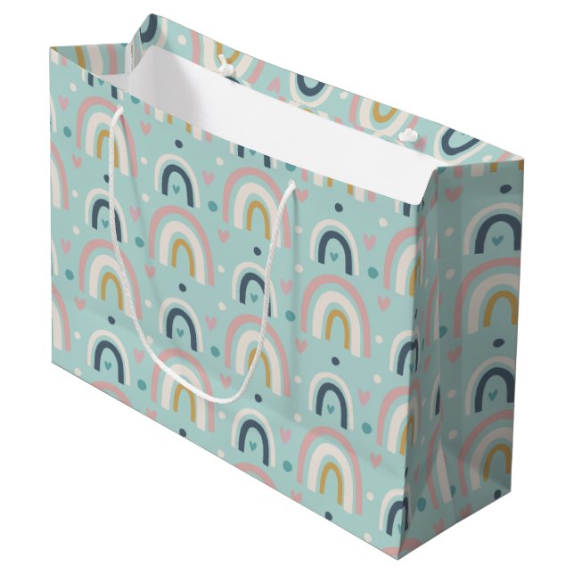 Cute Whimsical Rainbow Pattern Large Gift Bag (Front Angled)